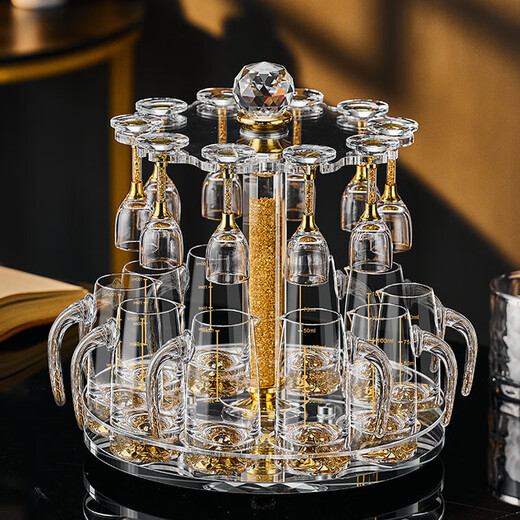 Depinte high-end light luxury Maotai cup spirits shot glass one-cup Chinese gold foil white wine cup set wine dispenser 10ml small tall cup transparent style set + cup holder (10 pots 10 cups