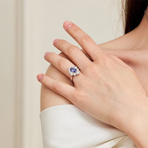 HKHL 925 Silver Tanzan Blue Gem Gem Ring For Women Ring Light Luxury High-End Sends для женских колец, чтобы дать подруге подарки в Гонконг DU № 14-16 (подходит для США Код 7#)