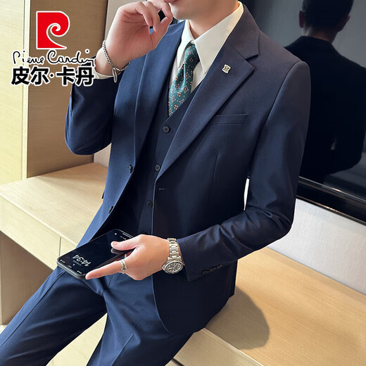 Pierre Cardin Suit Suit Men's Business Professional Formal Wear Groom Wedding Dress Men's Casual Slim Knitted Suit Jacket Fashion Medium Gray (Suit + Pants) 6XL