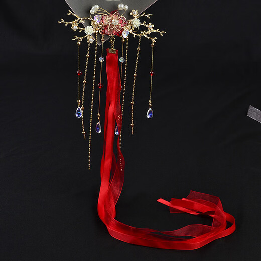 Hanfu back-pressed headwear, super fairy long tassels, ancient style hair accessories for girls, simple daily combs, ancient costume accessories, Qingyan-Pink