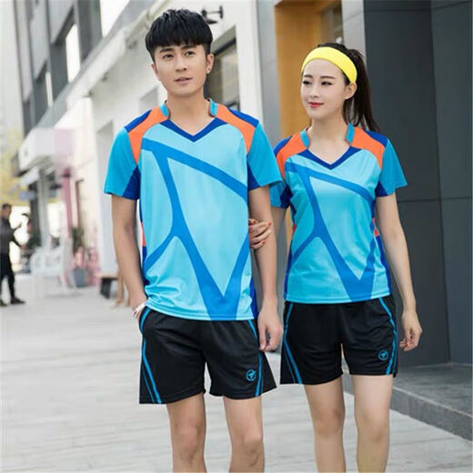 蝴蝶羽毛球服套装男女款运动服速干团购印字比赛透气乒乓球网球服 B男款上青色套装 XL