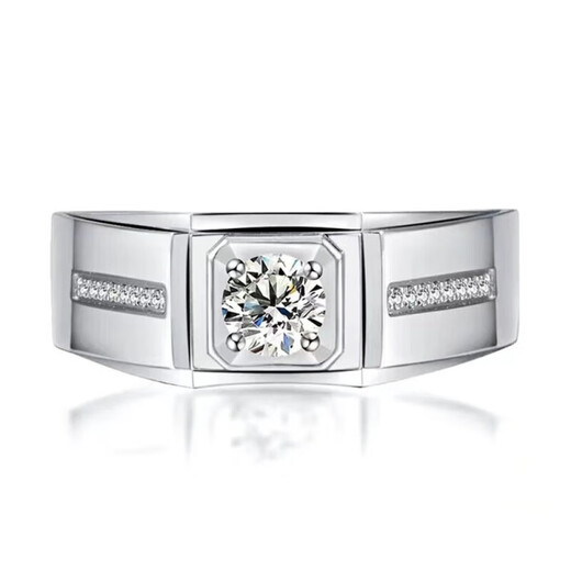 AVHE white platinum platinum men's ring four-prong wide version men's ring CVD diamond artificially cultivated diamond ring engagement wedding platinum wide version micro-set men's ring - D color 30 points VVS