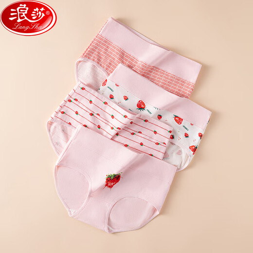 Langsha Damenunterwäsche Frauen purer Baumwollschritt hoher Taille ohne Markierungen 4 Paare großer Größe sexy Mädchen Shorts 691 Erdbeerkombination 4 Farben 4 Teile xl 170/95 Vorschlag 115-140jin [Jin gleich 0,5 kg]