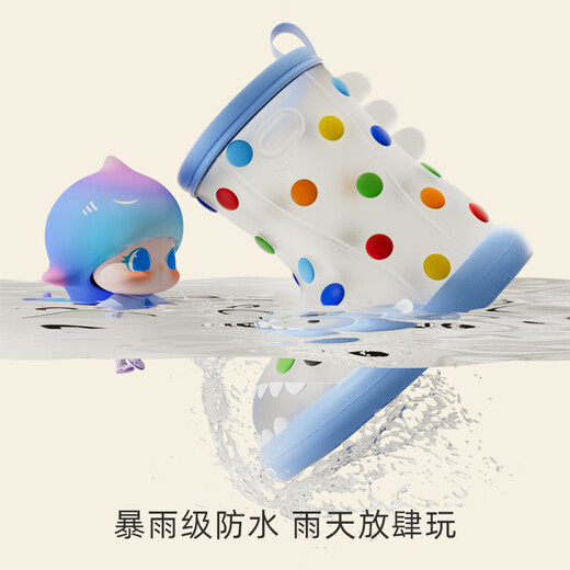 babycrayon彩虹鲨鱼儿童雨鞋女防滑防水男童女童胶鞋雨靴可爱宝宝雨鞋