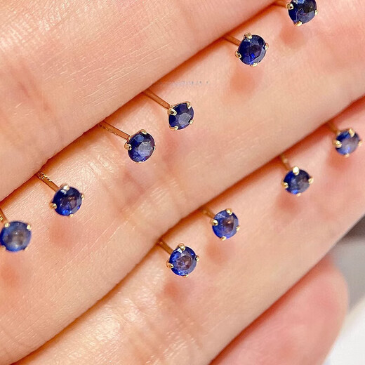 Fat Donglai's same style sapphire earrings 18k gold K gold ear piercing artifact gold is not used for sleeping 18K gold sky | natural sapphire earrings a pair