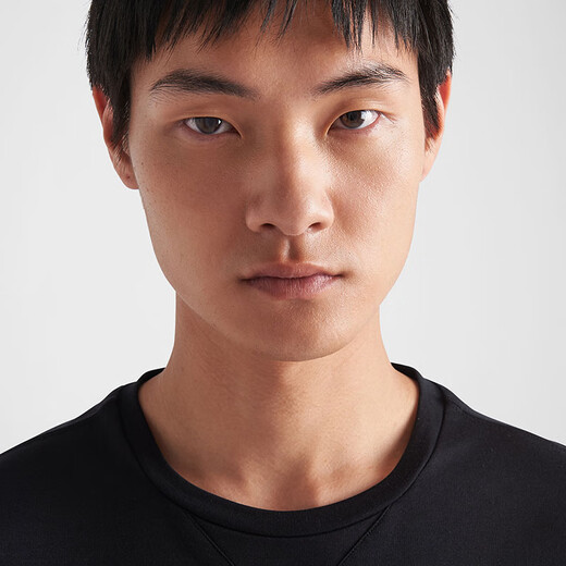 PRADA/Prada Gift Men's Loose Fit Rib Knit Cotton T-Shirt Short Sleeve Black XL