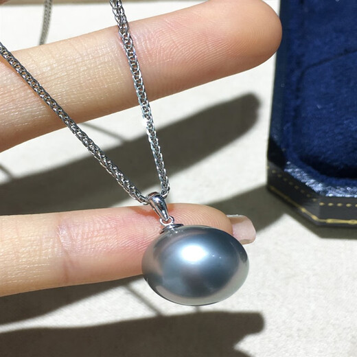 Yulong platinum gray melon seed buckle pendant single Tahitian seawater pearl necklace basic clavicle chain 12mm 10mm
