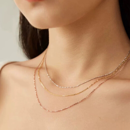 SHEMANDI 18K gold necklace women's O-shaped chain clavicle chain plain chain AU750 gold rose gold color gold K gold-red 0.8mm