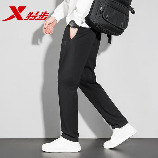 特步（XTEP）直筒运动裤男春夏款男士宽松针织跑步裤子透气耐磨潮流休闲裤男款 针织长裤-黑【春夏款】 L