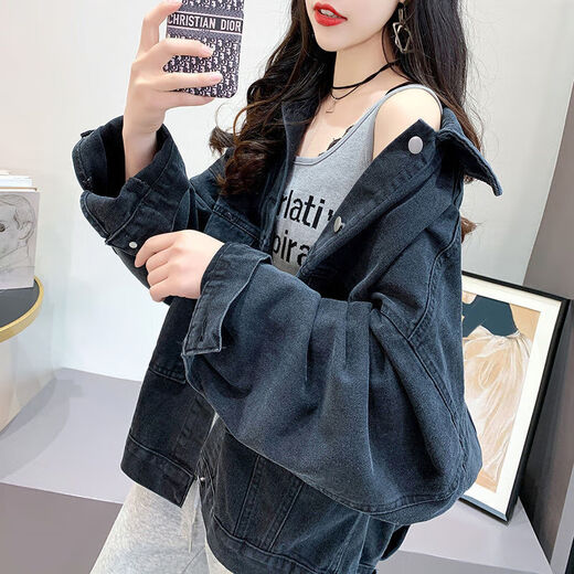 静洛雅牛仔外套女bf风休闲胖妹妹短款外套2025新款潮2025年牛仔衣服 9926#图片款蓝色 S 码建议80--100斤