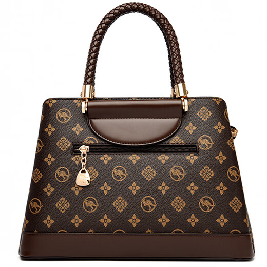 Kangaroo Kara brand genuine leather bag for women 2025 new style stylish handbag for mother on Mother's Day, fashionable middle-aged crossbody bag, brown (gift box + hand bag, card bag and silk scarf)