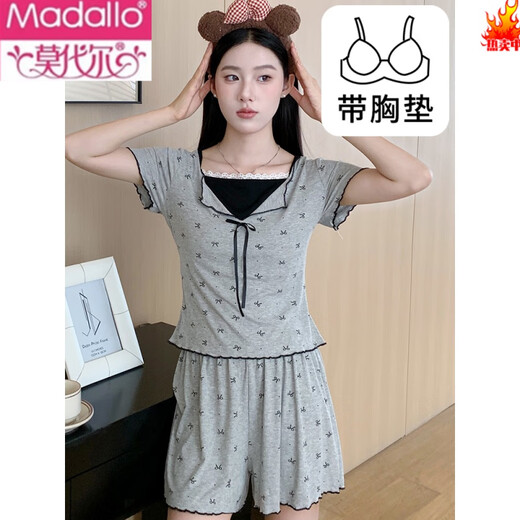 Modal 2025 Nuevo pijama sexy para mujeres en verano ropa moderna de seda de hielo modal de manga corta con almohadillas de cofre integradas para desgaste externo WT844 M Modelo de mujeres [80-100Jin [Jin iguala 0.5 kg]]]
