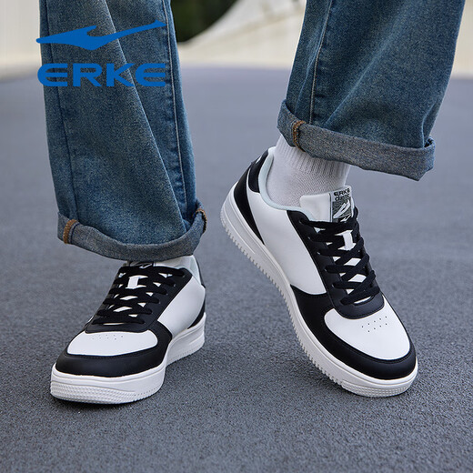Hongxing Erke (Erke) Zapatos para hombres Fuerza Air Fuerza No. 1 Board Zapatos Low Top 2025 Nuevo Summer Leather Suele Casual Zapatos Pareja Men Microcrystal White/Negro 1477 42