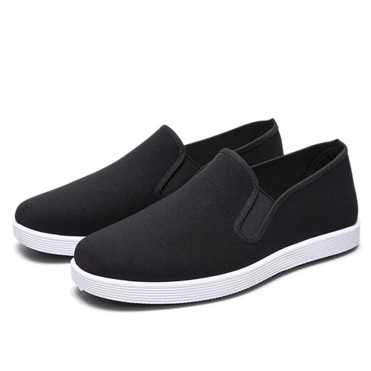Comfortable and breathable traditional old Beijing cloth shoes with soft soles and non-slip men's single shoes, black cloth shoes, work shoes, black 42, shoe inner length 26CM