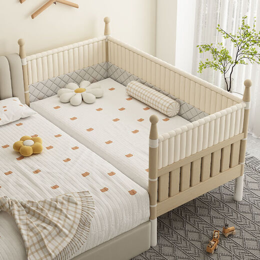 
Jierun Zhigao solid wood children's splicing bed widened bed bedroom splicing large bed with guardrail newborn small bed crib customized style B three-sided high guardrail + bed circumference + 3CM coconut brown mattress lift 60 guardrail 200*80cm (adjustable)