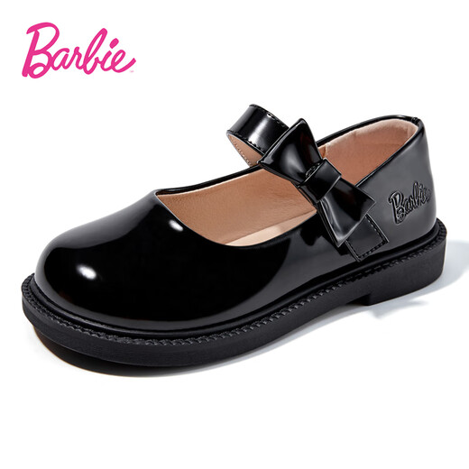 芭比儿童皮鞋单里亮面黑皮鞋女孩乐福鞋女童小皮鞋DA6057 黑色 36码