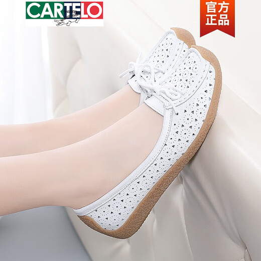 Cartelo echtes Leder -Frauen -Lederschuhe weiche Leder weiche Sohle Mutterschuhe Rindfleisch Sehnen Sohle alte Peking -Stoff Schuhe Frauen Sommer Hollow Casual Shoes 688 Grau (flach) 37