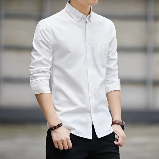 Long-sleeved shirt for men's business white shirt slim fit men's formal workwear free large size professional suit Oxford spinning shirt Oxford spinning gray 3XL Recommended 145-160Jin [Jin equals 0.5 kg]

