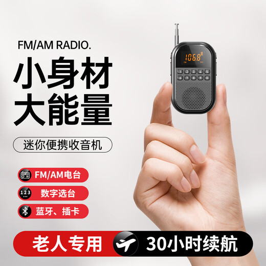 Morio Mini Radio for the Elderly 2025 New Full Band Portable Walkman for the Elderly Bluetooth Small Audio Charging Small Mini FM Player Opera Storytelling Black External Playback/Card/Bluetooth Ultimate Edition 16G Memory Card + 5000 Songs/Opera + Song Book