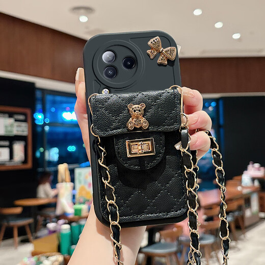 
Luo Luou Redmi K80Pro mobile phone case crossbody lanyard shell Xiaomi Redmi K80Pro chain strap silicone protective case oblique change card bag anti-fall full cover soft shell women's model [White-diamond bear card bag] + crossbody lanyard + screen protector Redmi K80