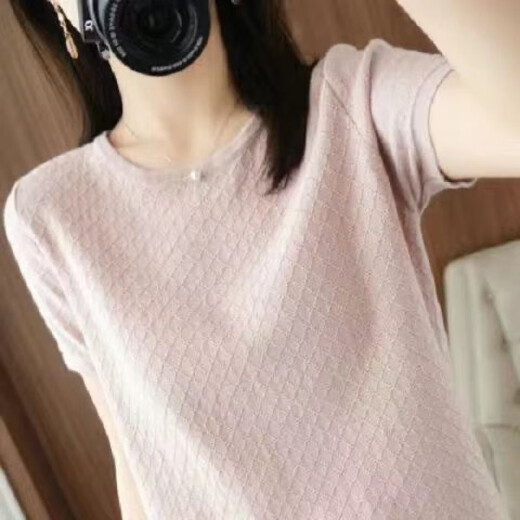 Дэн Pretty Xinjiang Cotton's Новый летний вязаный вязаный круглое шея с короткими рукавами.