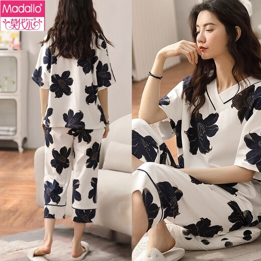 Pyjamas de coton pur modal pour les femmes en été pantalon recadré à manches courtes pour les femmes minces de grandes tailles vêtements d'été 9854 m recommandés 80-100 Jin [Jin est égal à 0,5 kg] usure