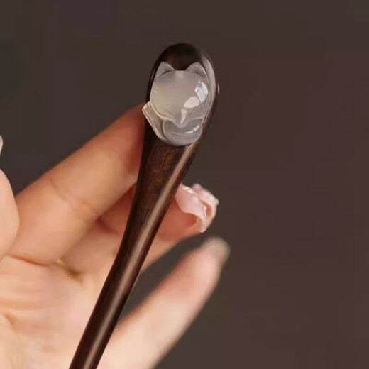 Bai Shilin Little Fox New Chinese Style Ancient Style Wooden Hairpin Women's Horse Face Skirt Hanfu Hairpin Modern Simple Hairpin Accessories Exquisite Gift Box