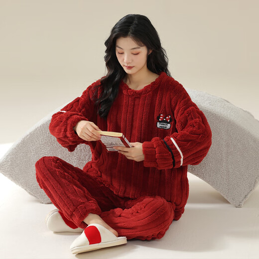 猫人珊瑚绒睡衣女冬季加绒加厚保暖女士甜美可爱法兰绒秋冬家居服套装 Q6621 M（建议体重75-95斤）