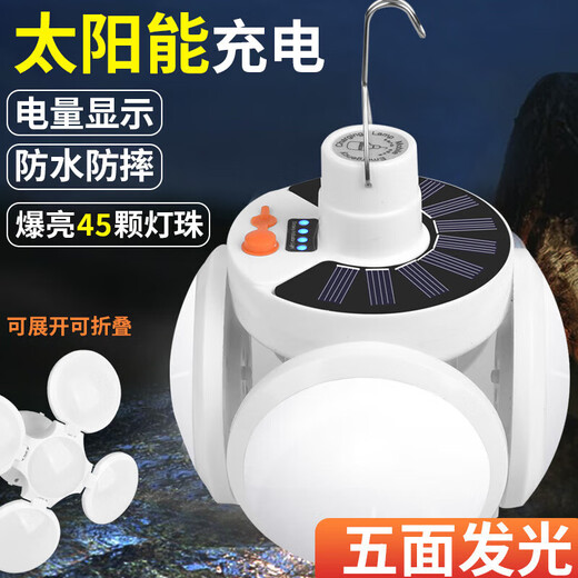 骆穂豆太阳能足球灯充电灯泡停电应急夜市摆摊家用LED超亮节能可折叠 太 【6代】高配+高亮+待机690天