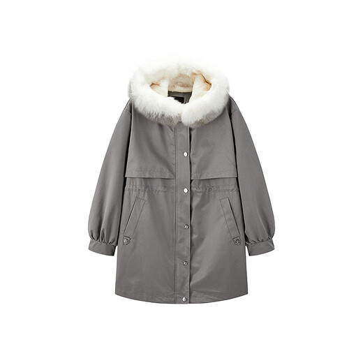 
Peacebird two-color fur collar fur jacket A1ADE4512 gray S