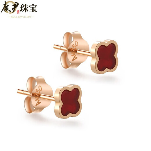 Duyin four-leaf clover earrings 18k gold female color gold rose gold earrings black agate red agate earrings AU750 small earrings 18k rose gold (black agate)