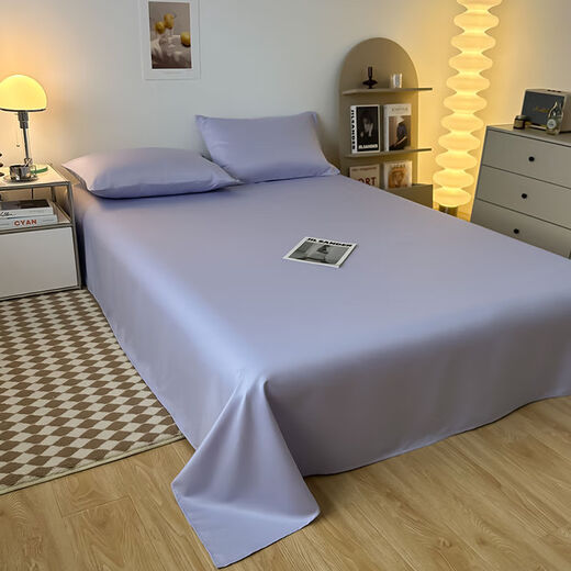 舒炫夏季单件纯色单双人1.5m冰丝丝滑裸睡被单学生宿舍 洛可可-宾利蓝+灰【床单为灰】 230x250cm单件床单+枕套2只