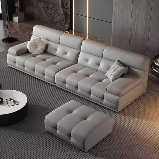 Leather sofa sofa living room new simple Lawrence modern light luxury Italian style small apartment ecological leather straight sponge-straight 2.6 meters fully wrapped ecological leather