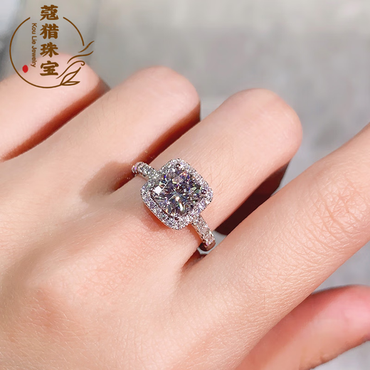 Fat Donglai's same style palladium ring, moissanite diamond ring for women, pillow-shaped surround, 1 carat, classic square bag, simple size 1, size 7 x D-E/extremely white x 1 carat LC/flawless under the mirror