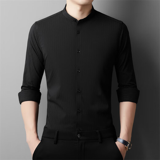 Pierre Cardin Bamboo Fiber Stand Collar Long Sleeve Shirt Men's Young and Middle-aged Spring and Autumn New Business Casual Men's Tunic Shirt Khaki 50-L-110