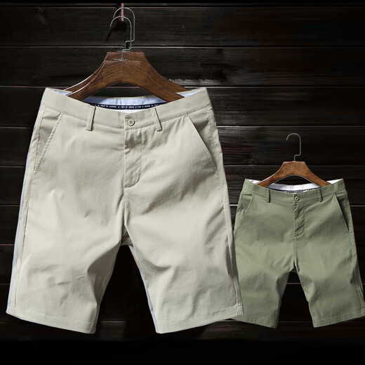 Septwolves (SW1960) pantalones de cinco cuartos microelásticos de verano de algodón puro pantalones cortos casuales para hombres para uso exterior pantalones cortos rectos delgados y ajustados transpirables color caqui claro-modelo 9909 + verde militar/modelo 9909 Altura 26 32 (1-135 Jin Jin equivale a aproximadamente 0,5 kg)
