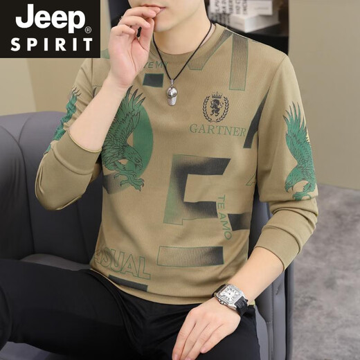 Jeep Spirit2025 Весна и осенью футболка с длинным рукавом новая мужская футболка с длинным рубашкой Маленькая рубашка персонализированная европейская базовая рубашка для свитера плюс мужская топ [весна и осень] 6626 белый тонкий M 90-115Jin [Jin равняется 0,5 кг]