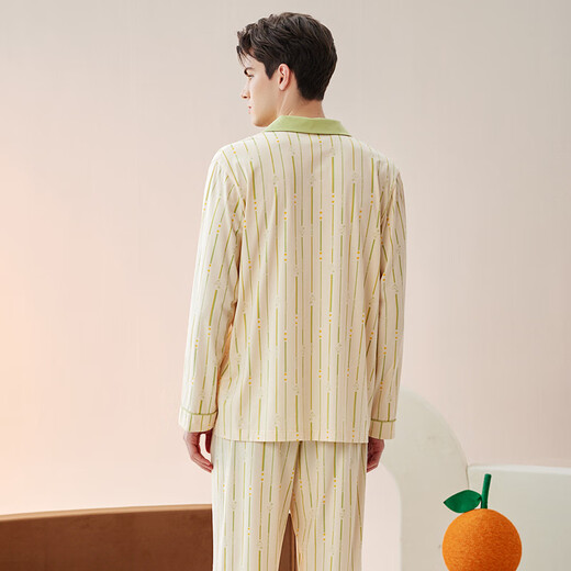 Fenton Couple Pajamas Fan Chengcheng's Same Style Star's Same Style Spring 5A Antibacterial Lapel Comfortable Style Homewear Cover Bean Green - Men's L