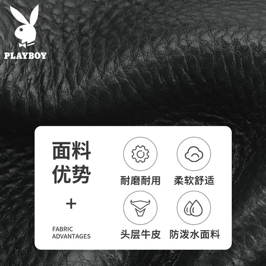花花公子（PLAYBOY）钱包男款真皮短款头层牛皮男士卡包钱夹薄款送父亲老公情人节礼物 黑色【专柜礼盒】
