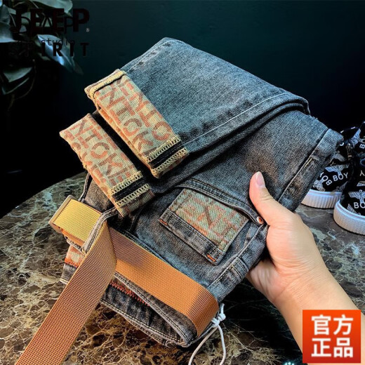 Jeep Spirit Jeans Herren 2024 Frühlings- und Herbstdruck schlanke Füße Casual Wäschelbe Hose Sommer neuer Stil T698 [hellblau] 34 [150jin [Jin entspricht 0,5 kg] -165jin [Jin gleich 0,5 kg]]]