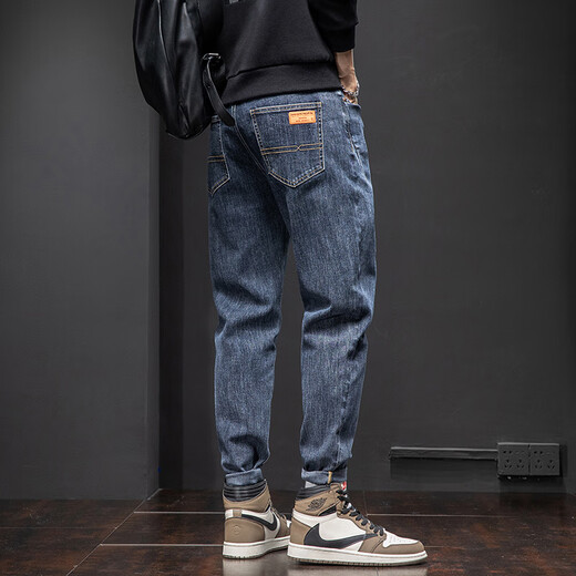 Jingcang Jeans Herren Herbst und Winter neue gerade Slim-Fit-Leggings lockerer und vielseitiger Harem plus samtverdickte lange Hosen für Herren 6621 Blau plus Samt + 6621 Blau plus Samt 28