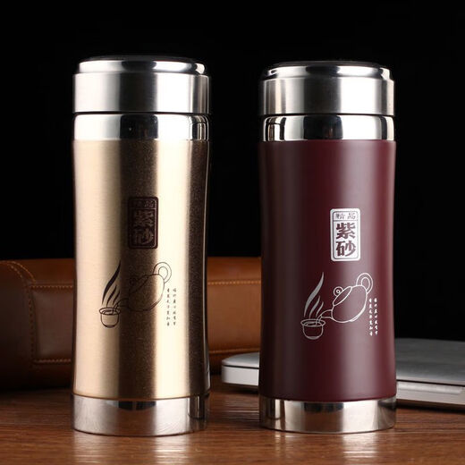 雄沃驰杯紫砂茶杯紫砂内胆保温杯大容量家用水杯定制礼品杯 500ml 紫砂+紫色-简易包装 宜兴紫砂(保温1小时左右)
