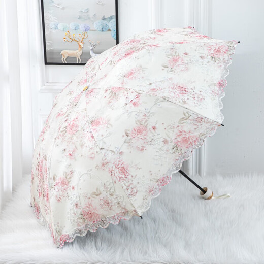
Summer sun umbrella lace sun protection sun rain dual-use double-layer embroidery for women vinyl sunshade embroidery for women 838 pink print + double-layer vinyl fabric