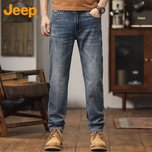 JEEP Jeep Jeans Men's Autumn and Winter Loose Casual Pants Men's Trendy Versatile Straight Men's Pants Blue 34