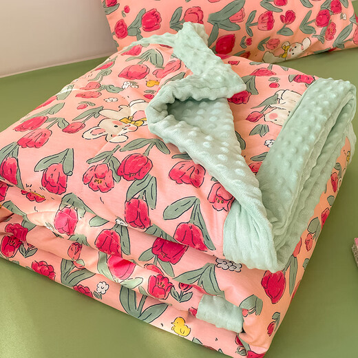RSRDDY beanie blanket baby blanket baby blanket small quilt summer children air conditioning quilt office nap sofa blanket Rose Rabbit A side cotton + B cotton bean velvet large 200x230cm double summer cool quilt