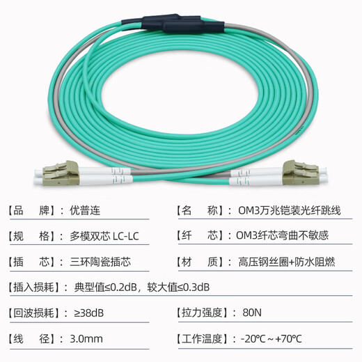 Youpulian 10 Gigabit armored multimode fiber jumper dual core/4 core/6 core/8 core LC-lc OM3 tail fiber optical module fiber optic cable anti-bite and pull LAN optical brazing 10 Gigabit armored multimode dual core LC-LC (connectors can be customized) 3 meters
