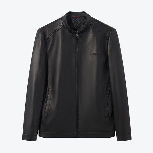 Siete marcas [piel de oveja] chaqueta de cuero genuina para hombres 2025 Spring and Summer New Business Investment Black Standing Collar a prueba de viento L (175)