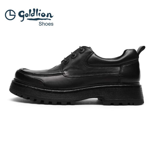 Goldlion men's leather shoes business retro thick sole heightening derby shoes G508430463AAA black 41