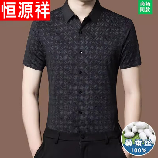 Hengyuanxiang High-End-Sommer-Mulberry-Seiden-Kurzärmel-Hemd für Männer mittleren Alters im mittleren Alter.