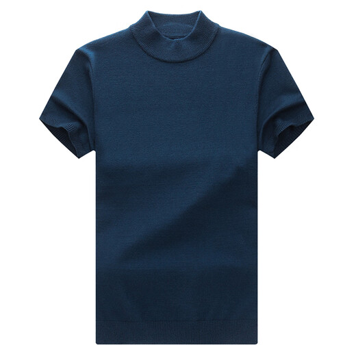 Lilan men's autumn and winter thin short-sleeved woolen sweater for young and middle-aged men half turtleneck sweater half-sleeved woolen sweater upper blue half turtleneck 170/88A (recommended 120138Jin Jin equals 0.5 kg)